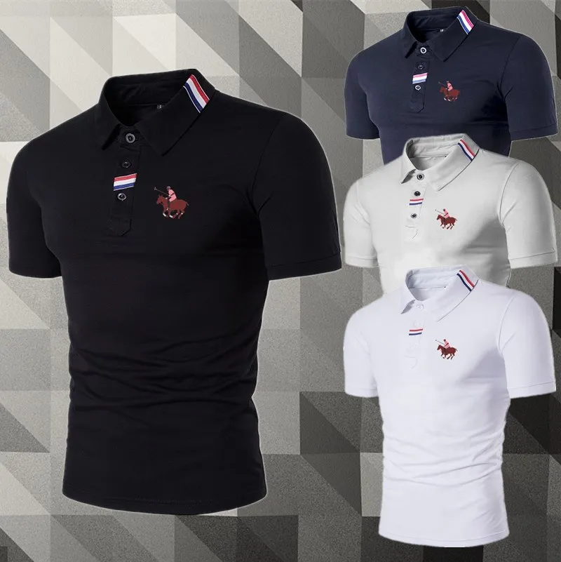 

Summer Short Sleeve Polo Shirt Men Fashion Casual Slim Solid Color Business T-shirt Men's Clothing