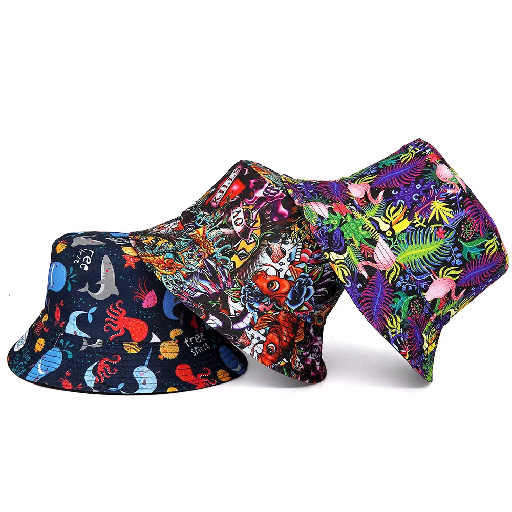 

Панама женская Двусторонняя в стиле хип-хоп с принтом