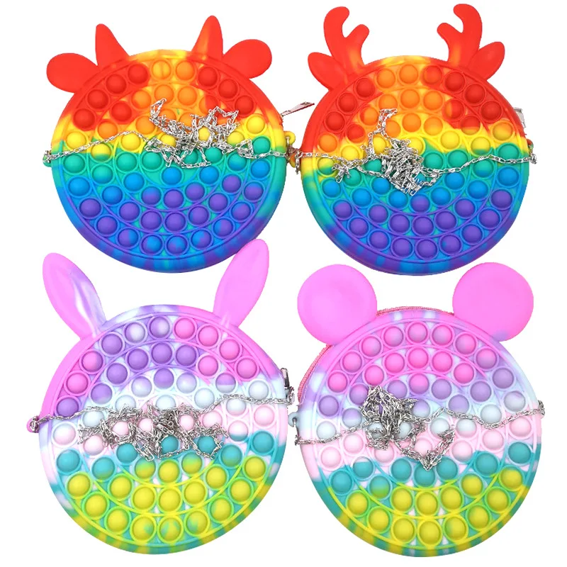 

Cute Small Round Bag Anti Stress Pops Its Fidget Toys Kawaii Rainbow Poppy Playtime Kids Adult Silicone Crossbody Shoulder Bags