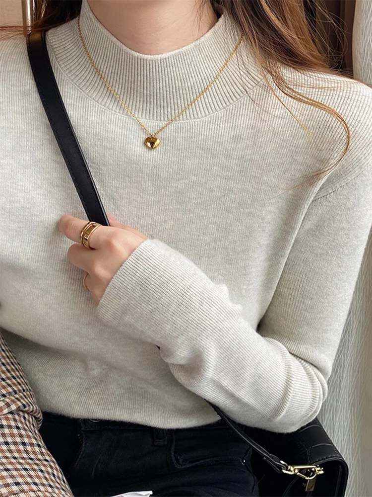 Корейская серия свитер со средним воротником на флисовой подкладке теплый