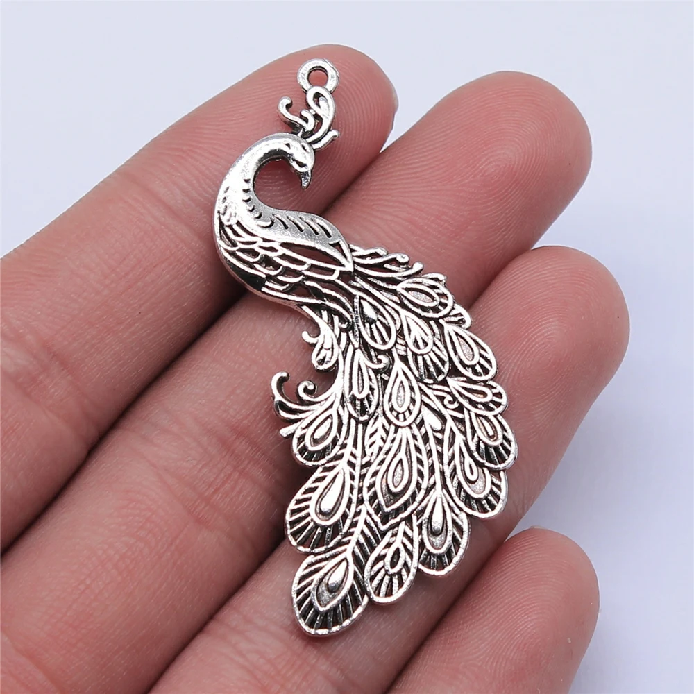 

8pcs 54x21mm Antique Silver Plated Peacock Charms Pendant For Jewelry Making DIY Jewelry Findings
