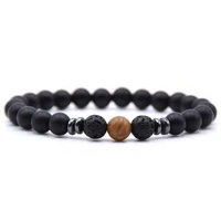 yoga bracelet adjustable 8mm beads natural matte black volcanic stone bracelet women men jewelry