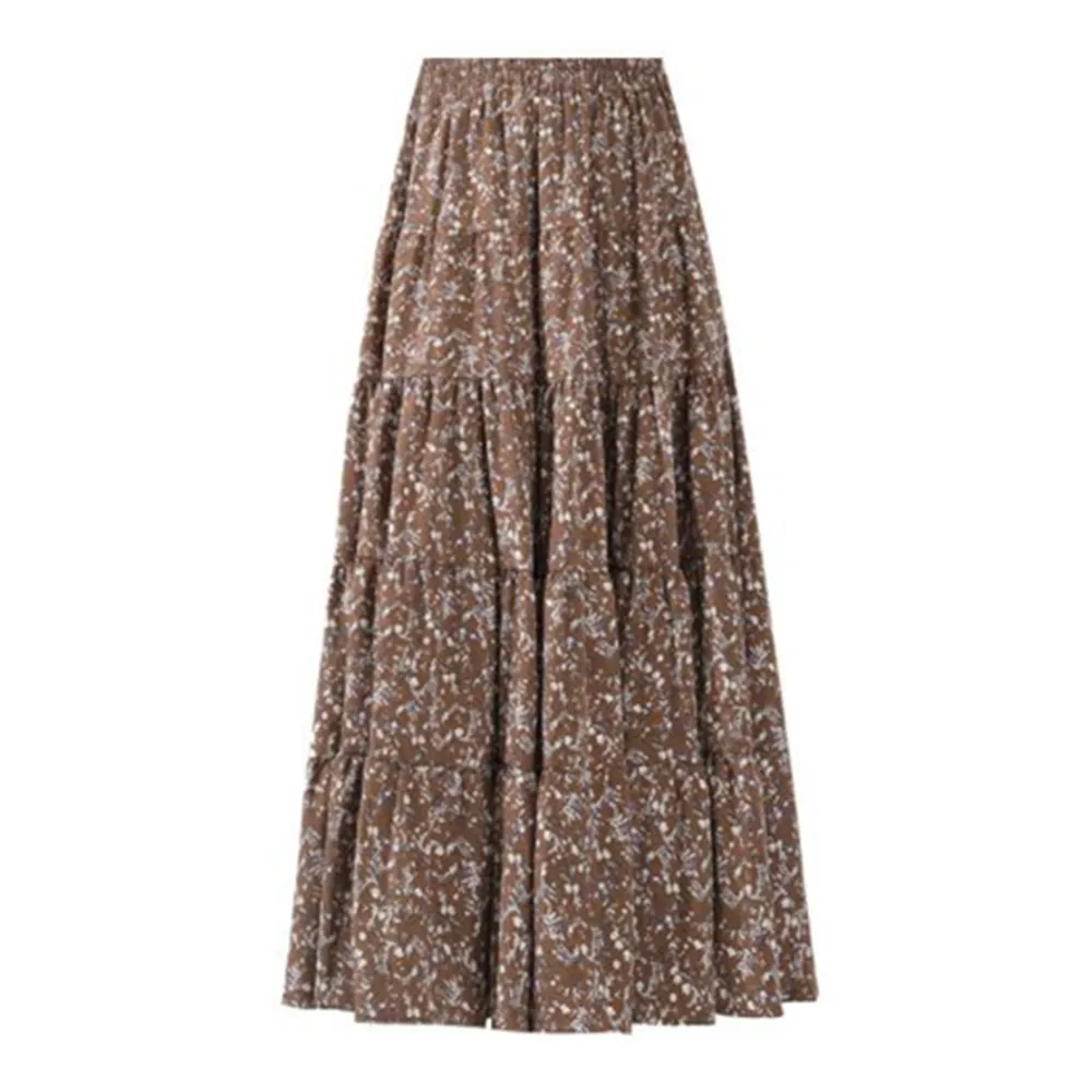 

Summer High Waist Floral Bohemian Maxi Skirt Long Chiffon Printed Pleated Skirt Women 2022 Big Swing Holiday Party Skirts