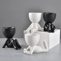 creative ceramic vase cartoon villain human shaped flowerpot black and white desktop crafts ornaments modern home decoration