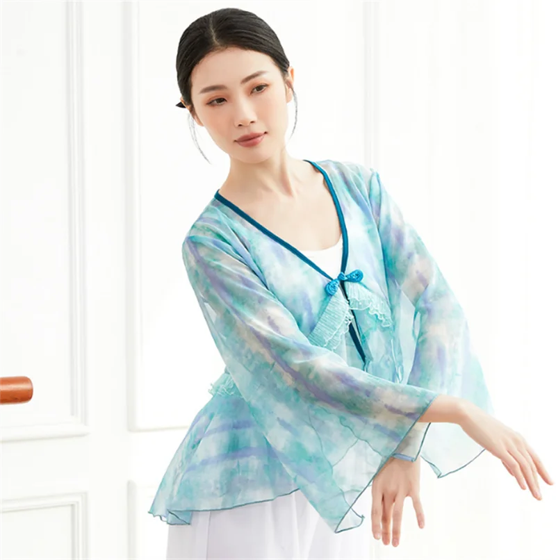 

Градиентный дышащий костюм для классических танцев, Женский танцевальный Топ с длинным рукавом для взрослых