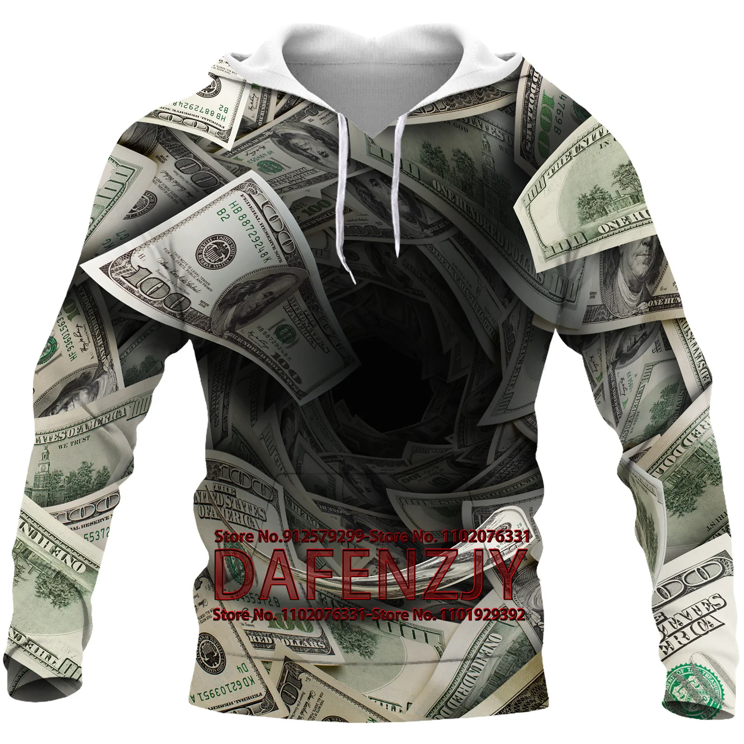 Men's Dollar Hoodie Couple 3D Hip Hop Print Sweatshirt Top Funny Long Sleeve Street Trend Fashion Pullover