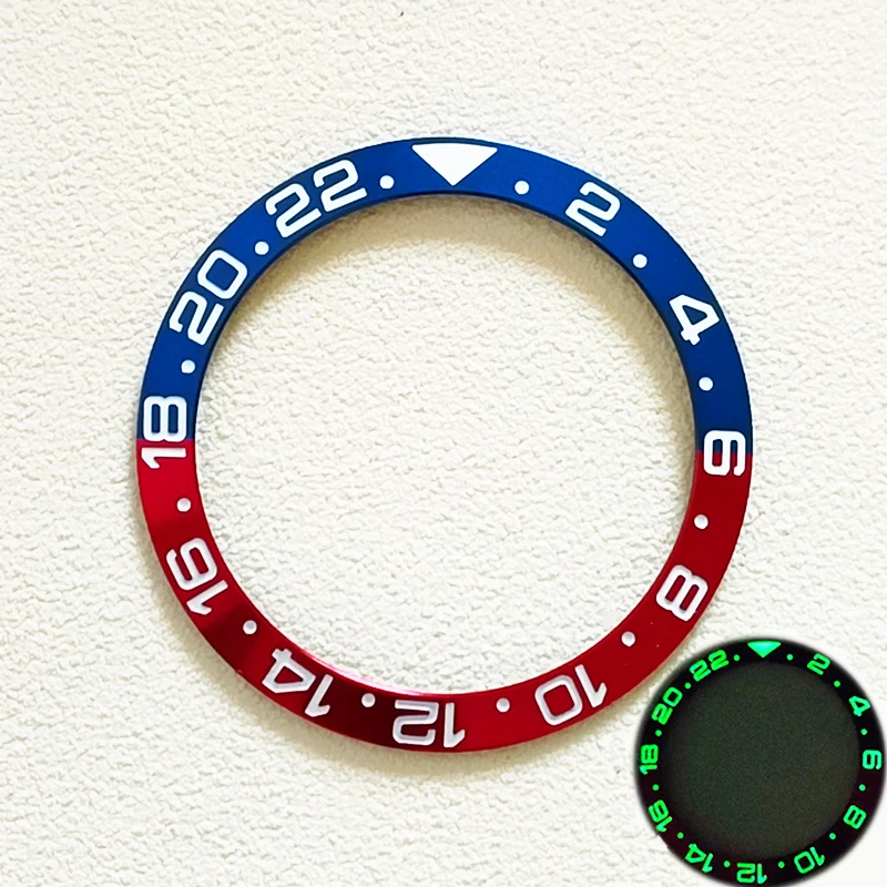 38mmx30.5mm Blue/ Green Luminous Aluminum Watch Bezel GMT Tilted Watch Watch Inserts Fit 40mm Men's Watches Modified Accessories