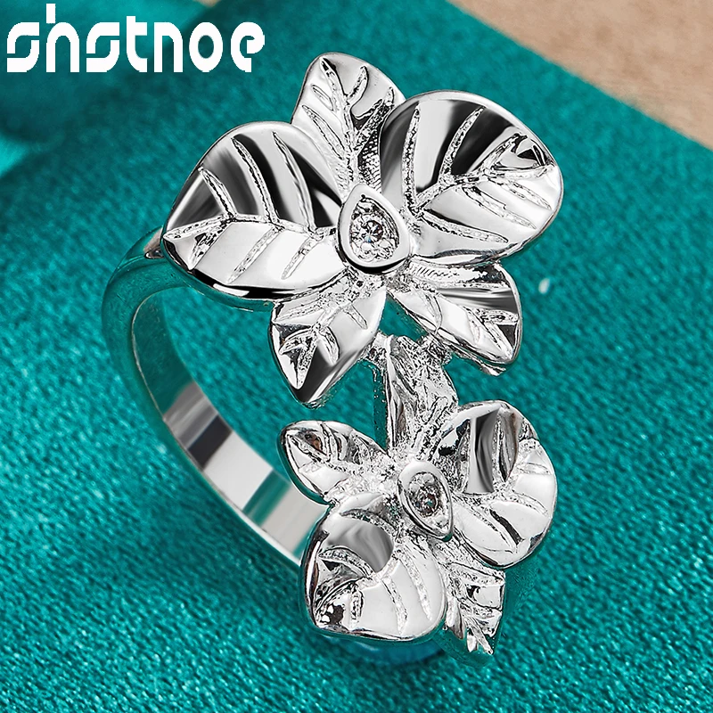 

SHSTONE Luxury 925 Sterling Silver Inlay AAA Zircon Flower Bud Ring For Women Charm Jewelry Bridal Wedding Engagement Bands Gift
