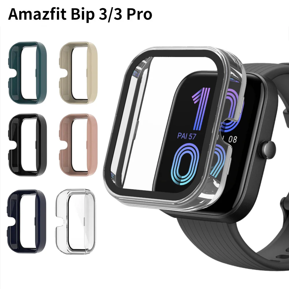 

ПК чехол + закаленное стекло для Huami Amazfit Bip 3 Pro 3Pro, Защитная пленка для экрана, жесткая рамка с неровным краем Bip3 pro, полное защитное покрытие