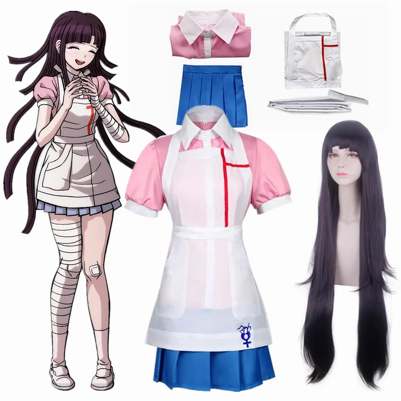 Anime Danganronpa Mikan Tsumiki Cosplay Costumes Uniform Dress Halloween Costumes for Women Vestido Maid Anime Clothes Suit Wig