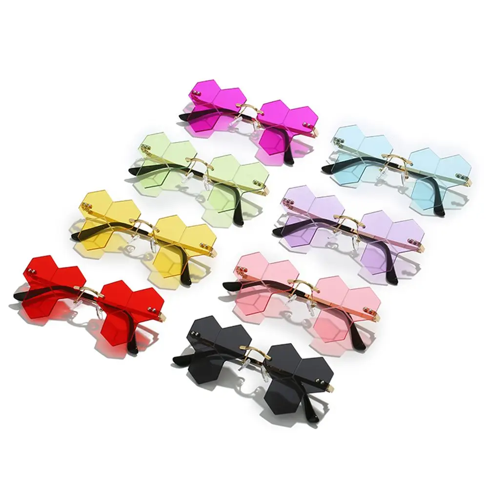 

Unique Fashion Clear Lens Retro Rimless Sun Glasses Polygon Sunglasses Shades Fun Prom Glasses
