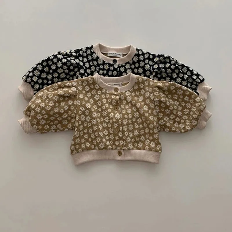 

Korean Baby Girls Sweet Floral Coat Cardigan Kids Sunflower Puff Sleeve Jacket Princess Tops Infant Keep Warm Autumn Clothes