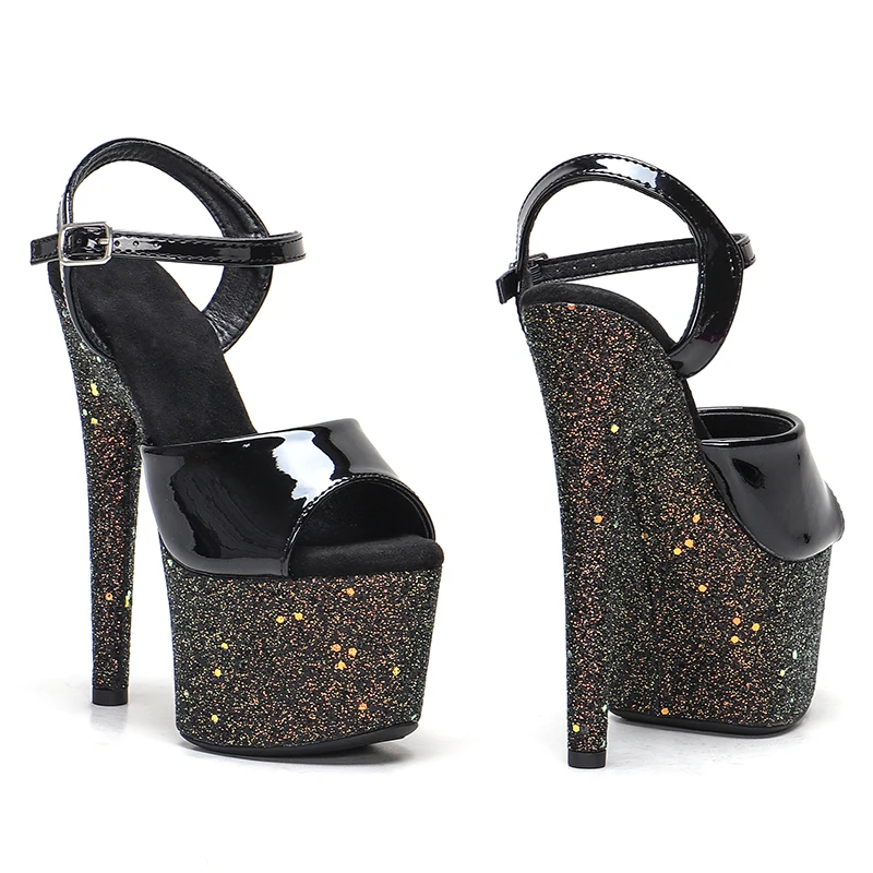 Leecabe  17cm/7inches  Patent PU upper  glitter platform style high heel sandals sexy model shoes pole dance shoes