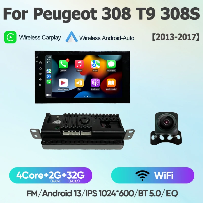 Android 13 Wi-Fi + 4G для Peugeot 308 T9 308S 2013-2017Carplay Автомобильный радиоприемник Навигация GPS Мультимедийный видеоплеер BT Стерео авто