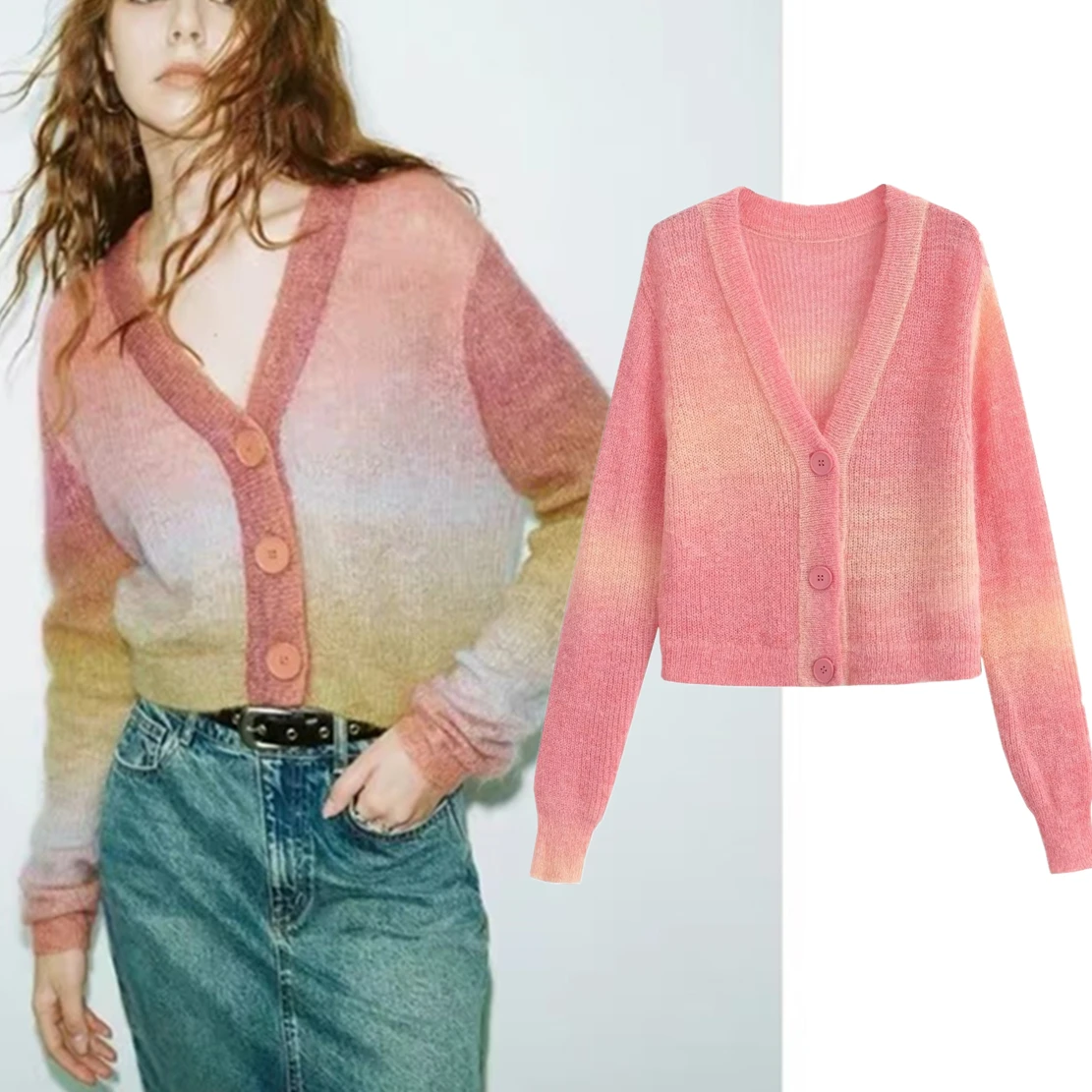 

Elmsk Fashion Girls Single Breasted Colorful Knitted Cardigan Jacket Women Sweaters Tops