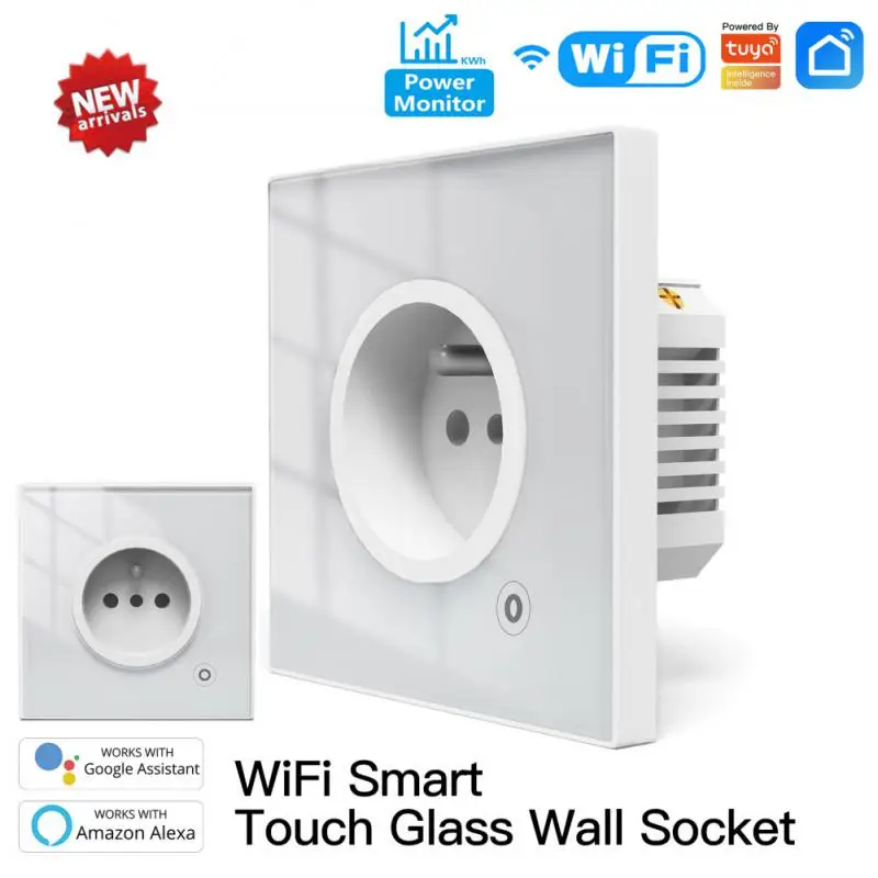 

EU FR UK Standard Tuya WiFi Smart Wall Sockets Single Power Outlets Black Frame Sockets Glass Panel Sockets Kids Protection 16A