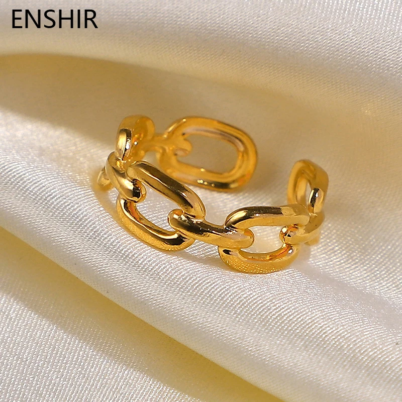 

EHSHIR 316L Stainless Steel Square Chain Adjustable Ring European and American Fashion Women's Ring Party Jewelry Gift