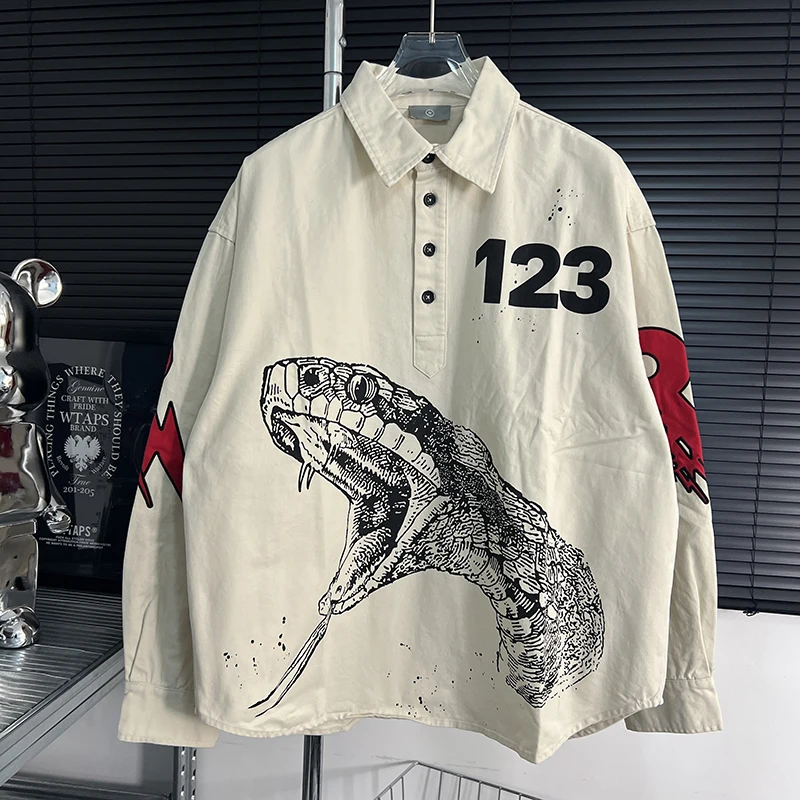 

RRR123 Snake Print Vintage Shirt Jacket Men Top Quality RRR 123 Women Fashion Coats Outerwear Clothes Mens Clothing