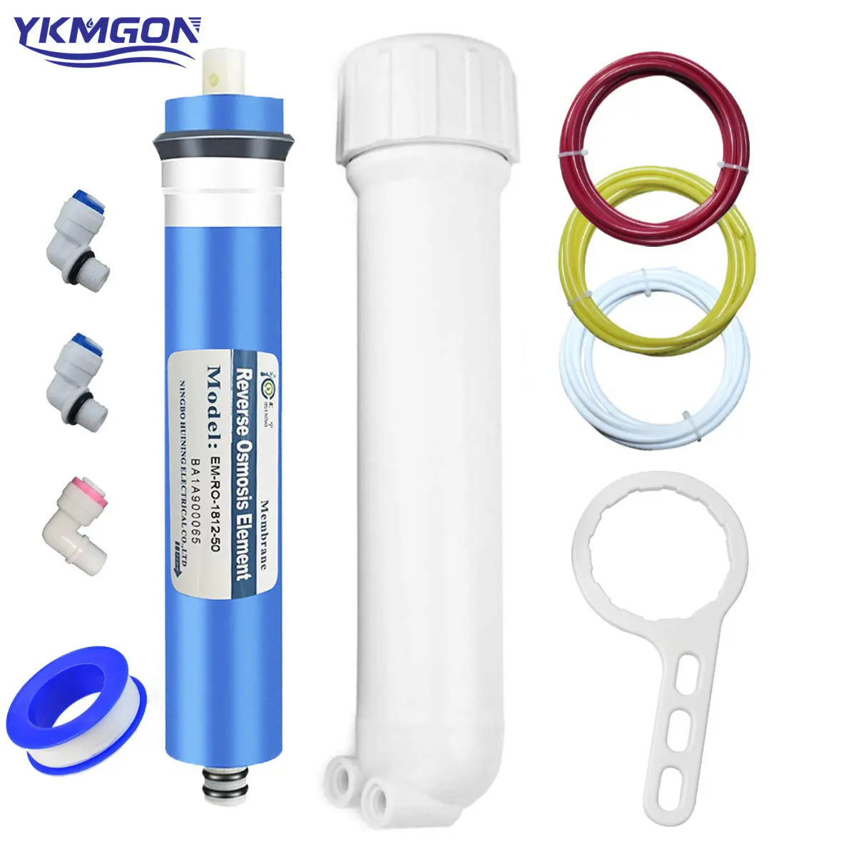 

50GPD Reverse Osmosis RO Membrane Housing Kit with 1/4 Quick Connector,Check valve,Water Pipe,Wrench Set for Water Filtration