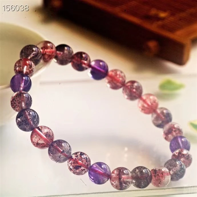 

Natural Purple Super Seven 7 Red Lepidocrocite Quartz Bracelet 7.8mm Rutilated Clear Round Beads Crystal Women Men AAAAAA