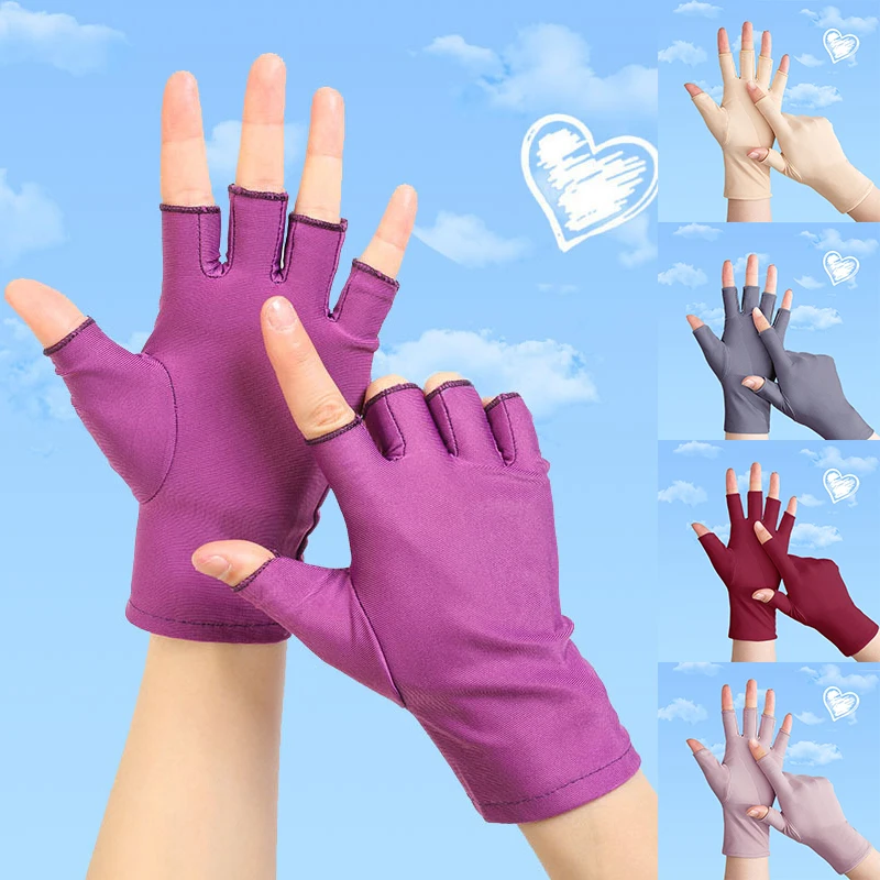 

2023 Summer Anti-uv Fingerless Gloves Semi-finger Driving Glove Ice Silk Half Fingers Gloves Sunscreen Breathable Thin Mittens