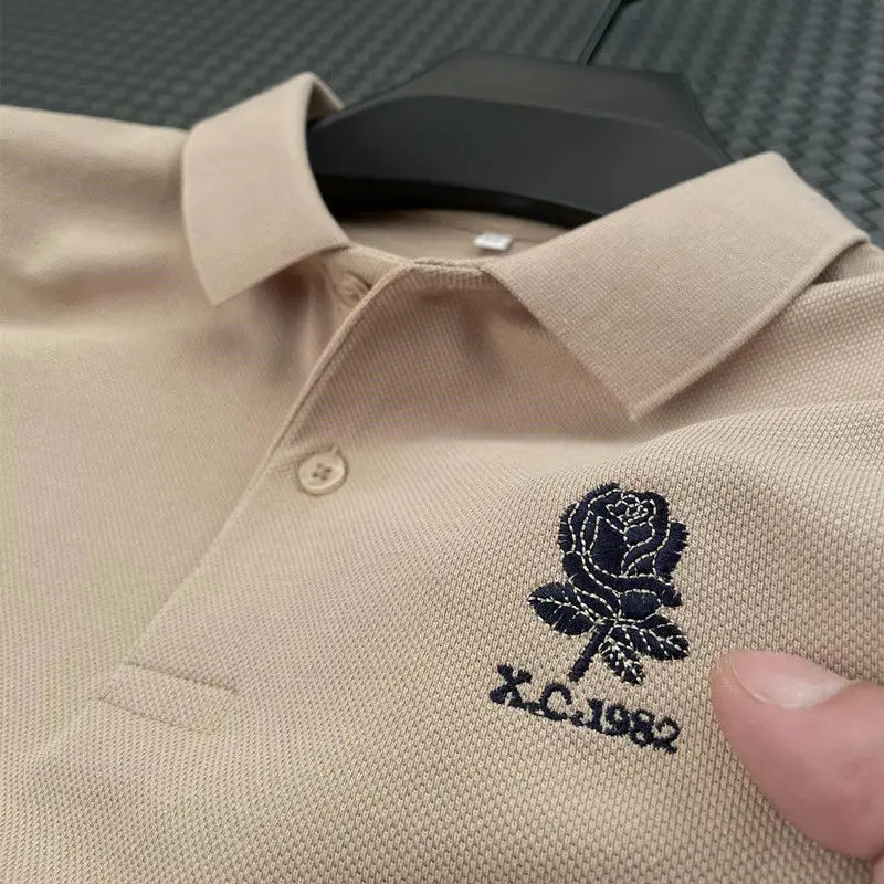 

Summer 100% Cotton Polo Shirt Short Sleeve ~ Embroidered Lapel T-shirt Men Loose Large Size Mens Polo Shirts With Short Sleeve