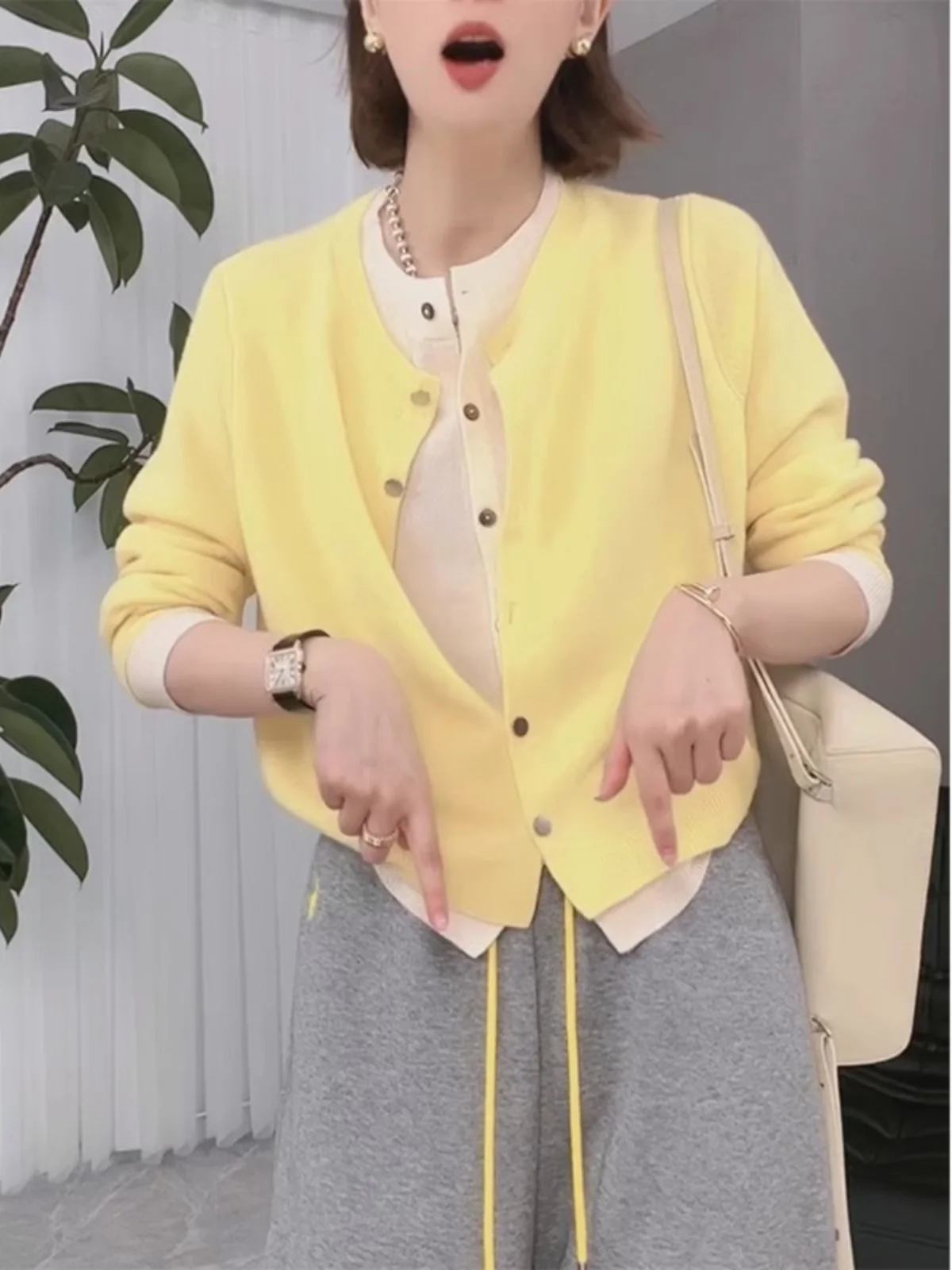 Контрастный цвет в стиле пэчворк искусственный вязаный женский осенний желтый