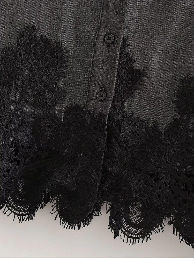 Женская блузка с длинным рукавом и отложным воротником в стиле пэчворк