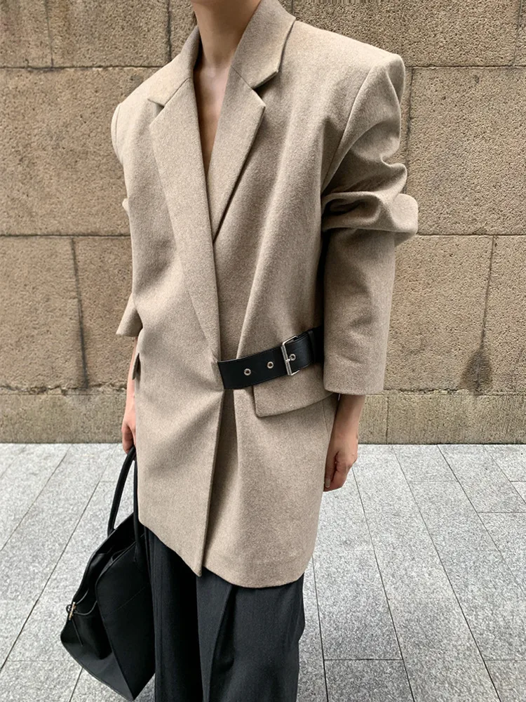 BZVW High Street блейзер женский с зубцами сплошной цвет со сборкой на талии