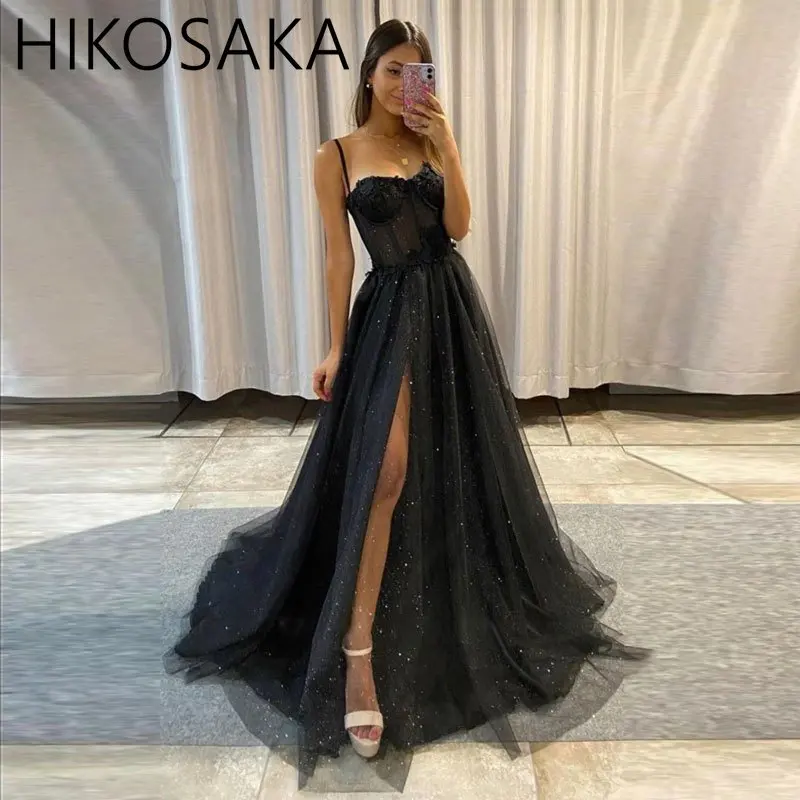 

Блестящие вечерние платья, кружевные женские платья на бретелях-спагетти, выпускные платья для девочек-подростков, с высоким Боковым Разрезом, без рукавов, лето 2023