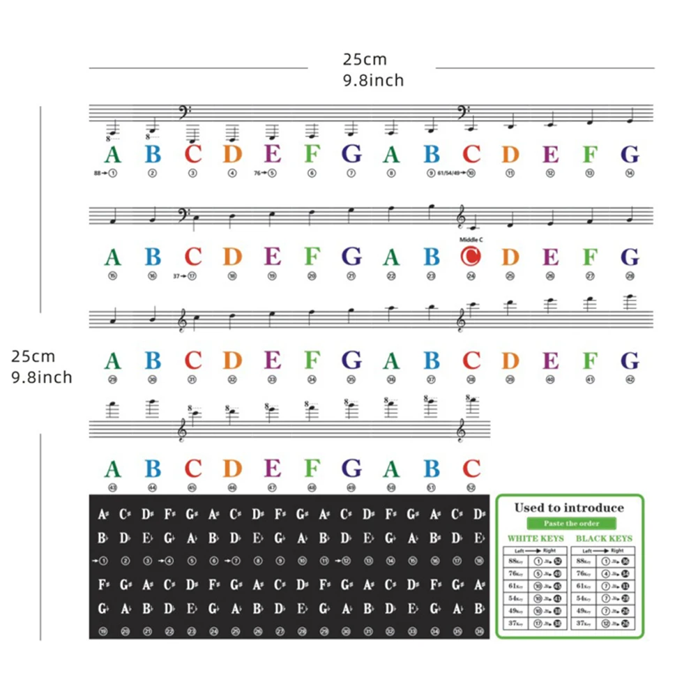

Transparent Color Piano Stickers For 37/49/54/61/76/88Keys Keyboard Selfadhesive Beginners Enthusiasts Instruments Accessories