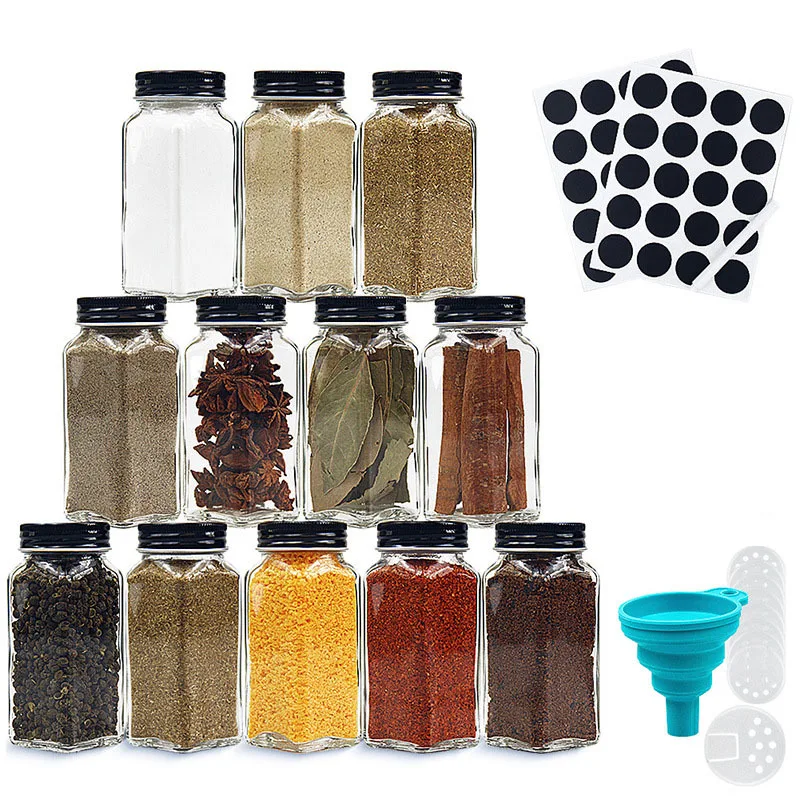 

12Pcs Glass Seasoning Bottles Set Pepper Salt Spice Seasoning Jar Pot Shaker Barbecue BBQ Tools Kitchen Organizer Gadgets