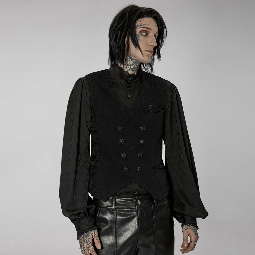 

PUNKRAVE мужской жилет официанта великолепный Готический простой жаккардовый жилет с 3D эффектом