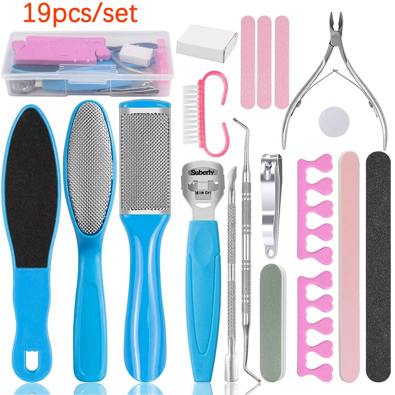 

19 in 1 Professional Foot Care Kit Pedicure Tools Set Stainless Steel Foot Rasp Foot Dead Skin Remover Clean Toenail Care Kit