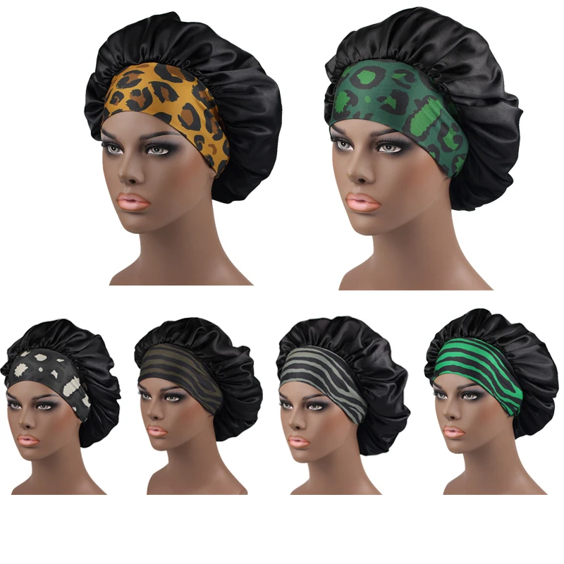 

Newly Women Satin Leopard Print Sleeping Hat Night Sleep Cap Hair Care Bonnet Nightcap For Women Men Unisex Cap bonnet de nuit