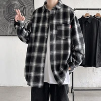 flannel plaid shirts men streetwear casual versatile 2022 autumn high quality male harajuku oversized retro long sleeved blouses