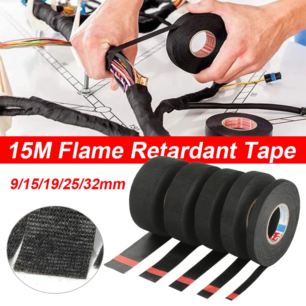 

15M Heat-resistant Self Adhesive Tape Flame Retardant Adhesive Cloth Electrical Tape Insulating For Cable Harness Cable Tie Tape