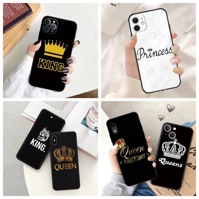 

Black Matte Anti-Drop Phone Case For iPhone 14 12 13 Pro Max 11 Mini 7 8 6 6s Plus XS X XR SE Queen King Princess Crown Cover