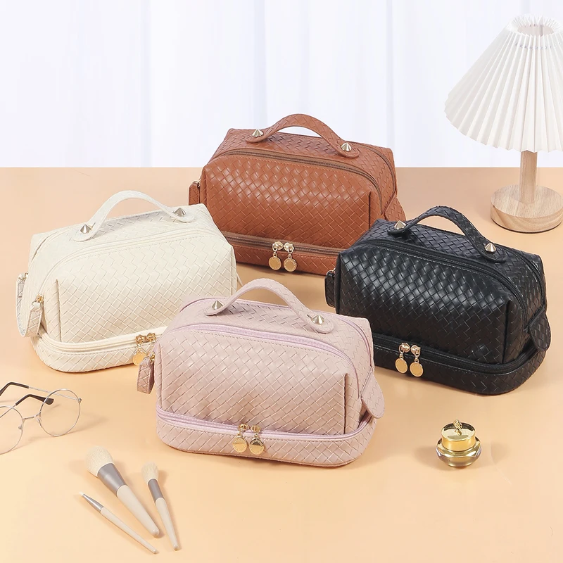 

Large Capacity Storage Bags Toiletry Cosmetic Pouch Household Multifunctional Makeup Beauty Pack Pu Leather Organizer Handle