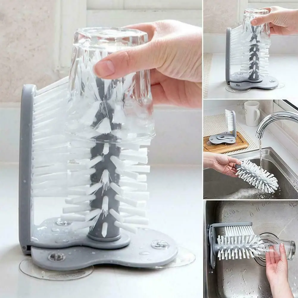 

2 IN1 Cleaning Brush Bottle Brush Goblet Cup Mug Scrubber Glass Cleaner Suction Wall Cleaning Brush For Sink Kitchen Clean