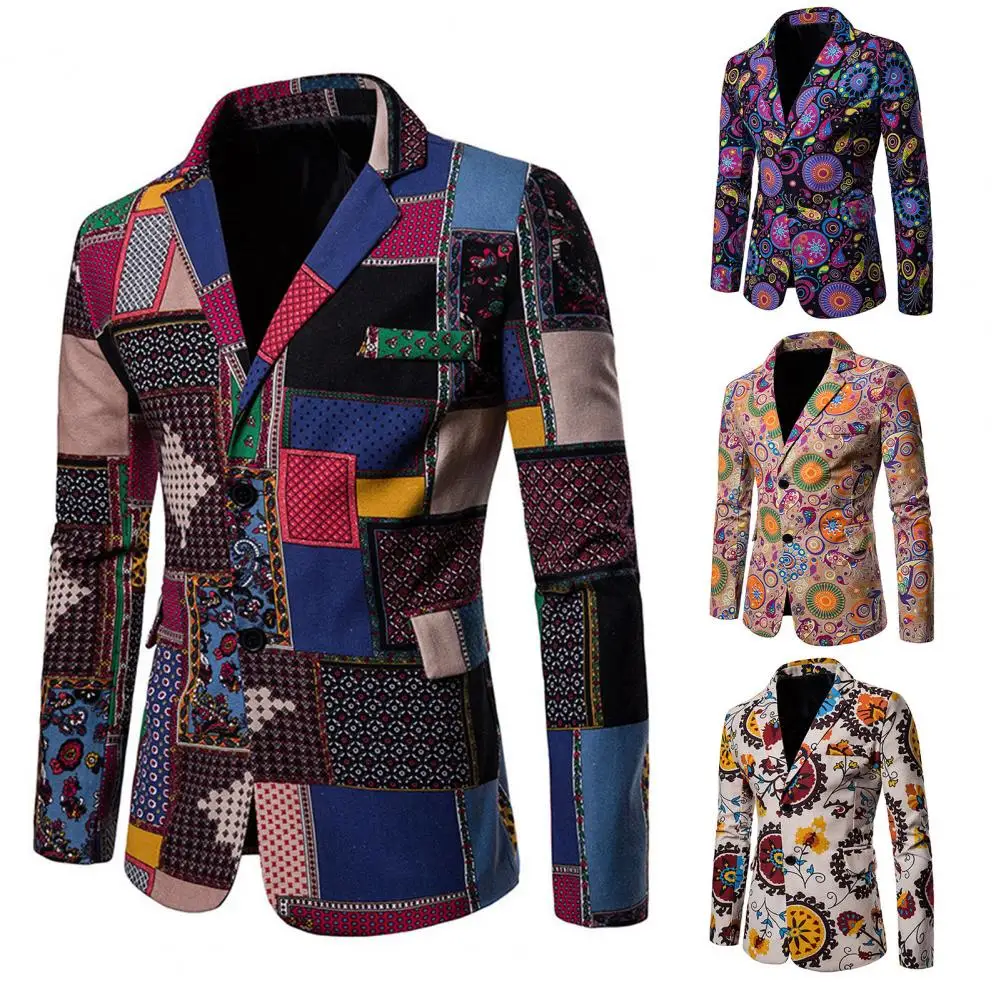 

Popular Suit Coat Printed Breathable Men Blazer Slim Buttons Suit Coat