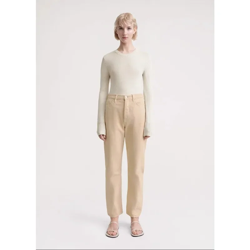 Женские джинсы TT выбеленный бежевый хлопок средняя талия брюки С перекрученной