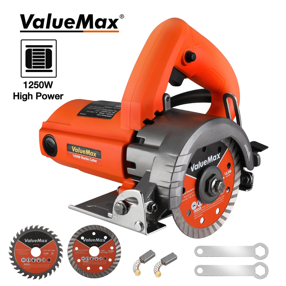 

ValueMax 1250W Electric Marble Machine Tile Cutter Professional Ceramic Cutting Brick Circular Saw Power Tools With 2 Saw Blades