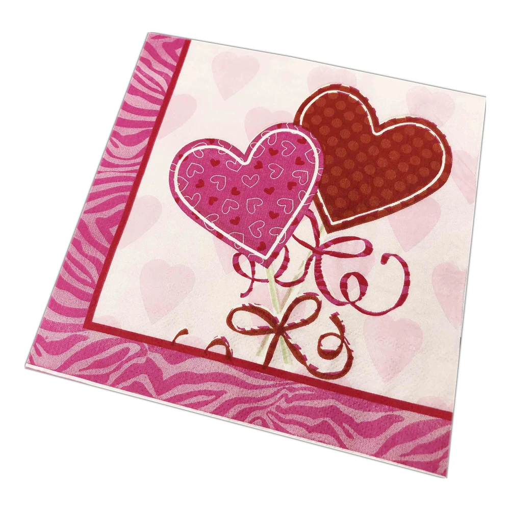 

20pcs 33cm Heart Shape Pink Table Paper Napkins Decoupage Wedding Servilletas Valentine's Day Party Tissues Handkerchief Decor