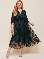 toleen luxury designer women plus size midi dress 2022 summer green long large chic elegant evening party dubai turkish clothing