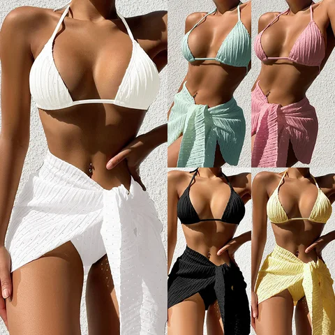 Women Sexy Swimsuit Women's Summer Bikini Sets Solid Color Triangle Bikinis Swimwear Women 2023 Beach Brazilian Bathing Suits