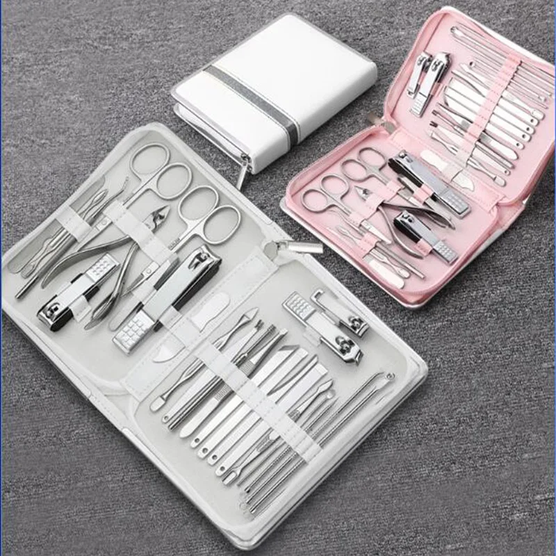 11-26 Pcs Professional Stainless Steel Nail Clippers Manicure Set Cutter Scissor Cuticle Nipper Nail Tools Set Travel Case Kit