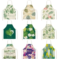 tropical plants kitchen aprons for women home flower cooking baking coffee shop cotton linen cleaning aprons 38x47cm