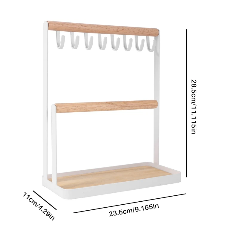 SEWS-подставка для ювелирных изделий с деревянным подносом колец и крючками