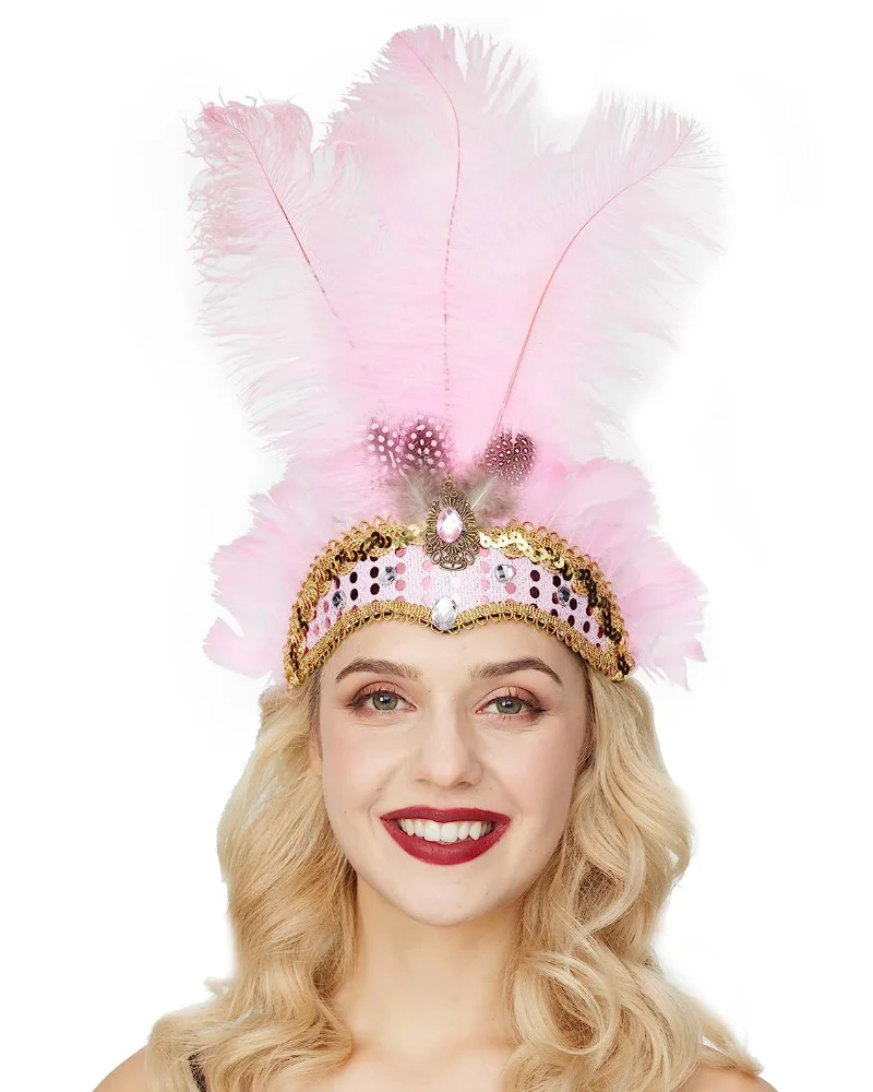 

Carnival Headpieces for Women Show Girl Feather Headdress Mardi Gras Accessories 1920s Flapper Headband